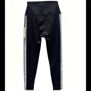 Splits59 Women's Size large Black Side Stripe Faux
Leather Leggings Pants (NWOT)
